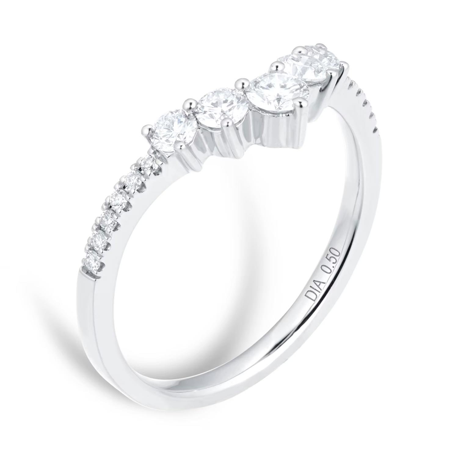 Alliance incurvée en or blanc 18 carats avec diamant de 0,50 carat