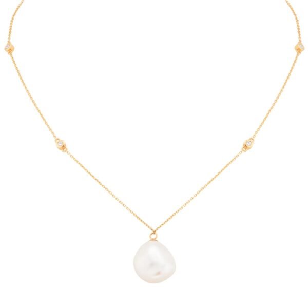 Pendentif en or jaune 18 carats 0,10 carats diamant et perle baroque