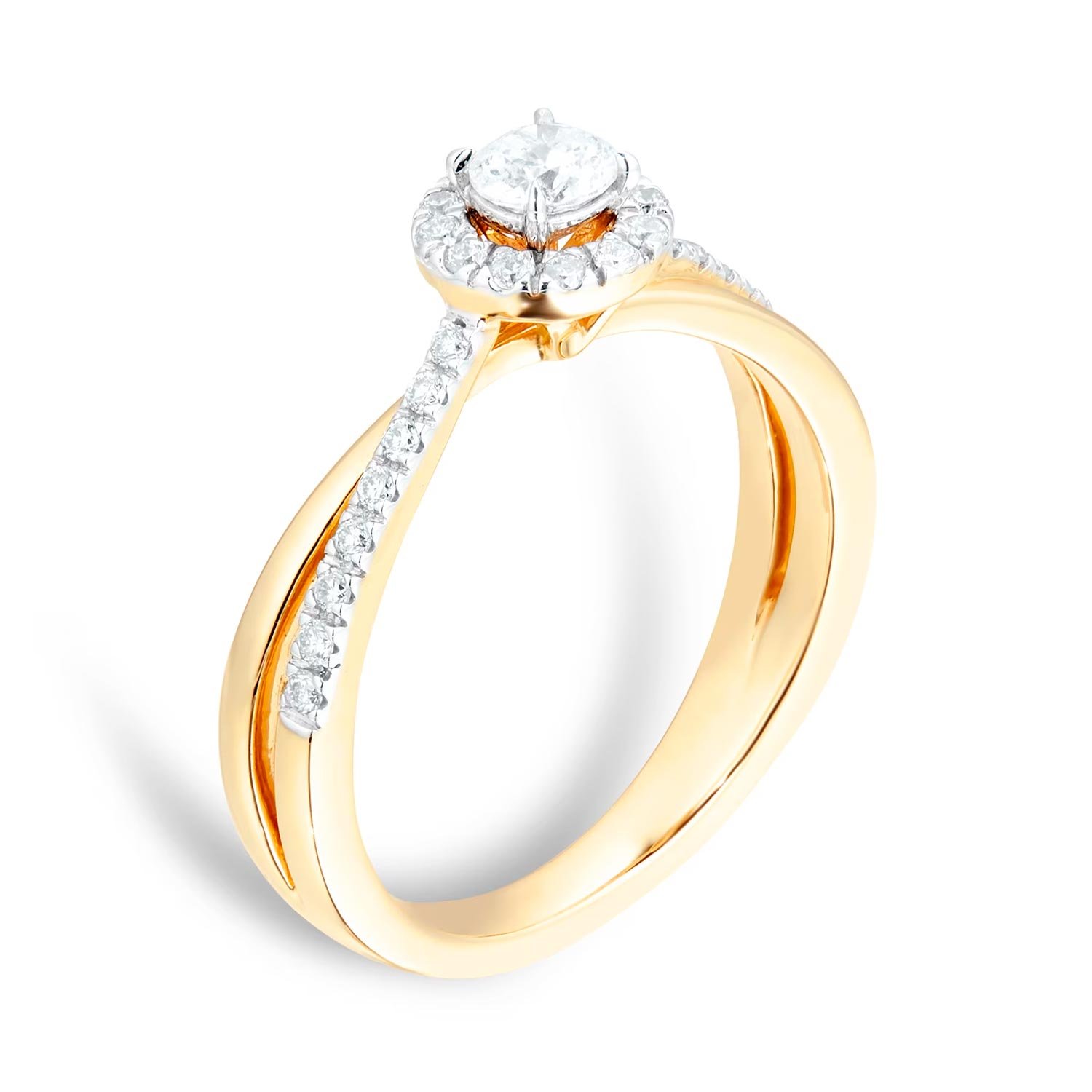 Bague de fiançailles halo rond en or jaune 18 carats 0,40 ct
